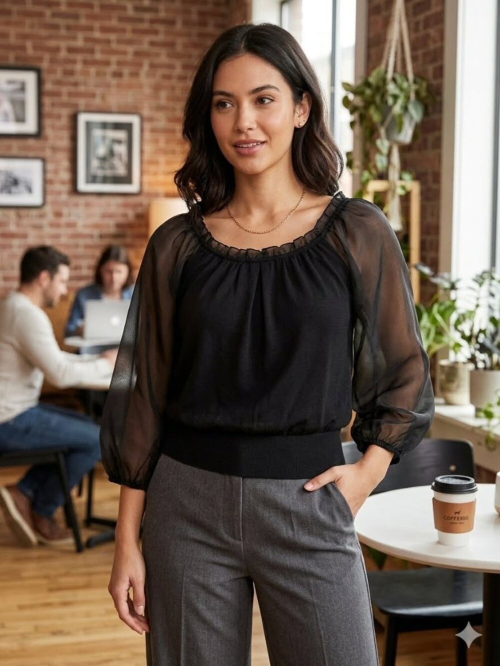 White House Black Market Womens Black Blouson Top - Medium